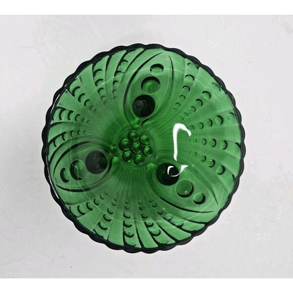 Vintage Anchor Hocking Bubble Dot Burple Forest Green Glass Footed Bowl 4.5" - Picture 4 of 8